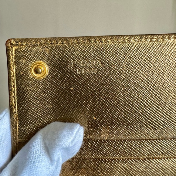Prada Metallic Gold Saffiano Leather Lux Long Wallet - Picture 14 of 16